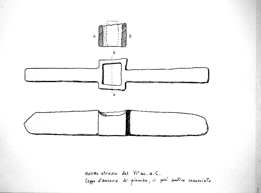 Relitto etrusco del VI sec. a.C. - ceppo di ancora di piombo, il piu' antico conosciuto