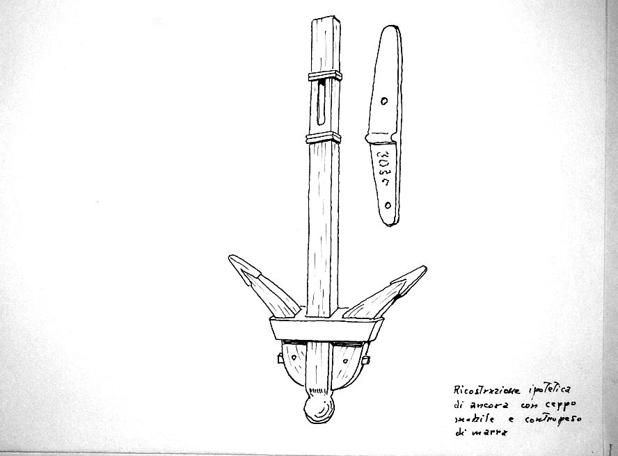 Ricostruzione ipotetica di ancora con ceppo mobilee contrappeso di marra