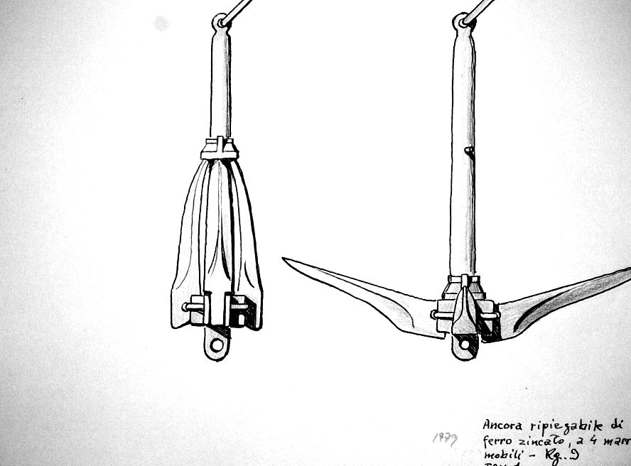 Ancora ripiegabile di ferro zincato a 4 marre mobili ,1979 - 9,0 Kg
